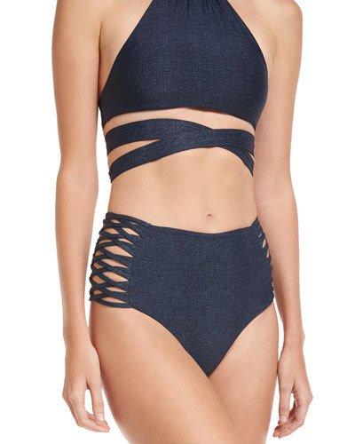Reversible Tigress High-waist Swim Bottom, Blue