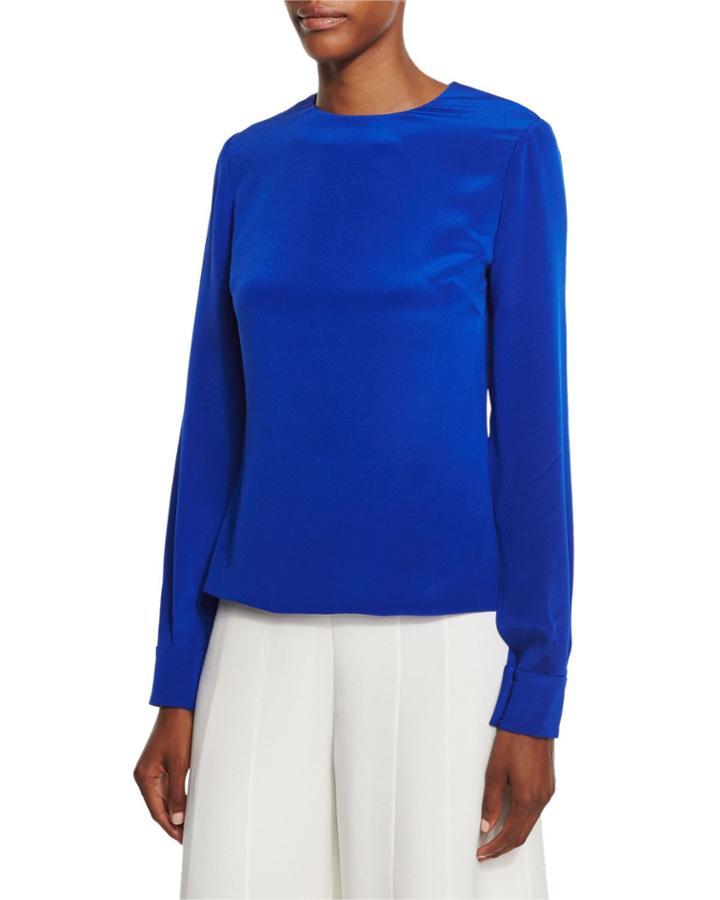 Jewel-neck Long-sleeve Blouse