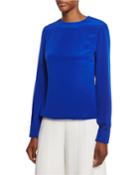 Jewel-neck Long-sleeve Blouse