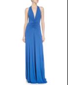 Nicole Miller Artelier Halter-neck Sleeveless Gown, Meridian Blue, Women's,