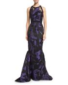 Halter-neck Two-tone Organza Gown, Violet/black