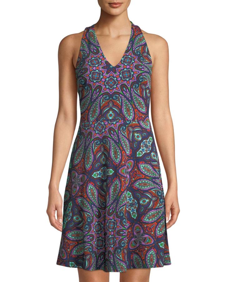 Paisley Sleeveless V-neck Fit-&-flare Dress