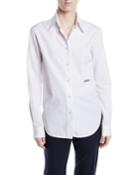 Long-sleeve Button-front Pinstripe Shirt W/ Embroidery
