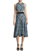 Maile Lace Cutout Sleeveless Midi Dress, Blue/black