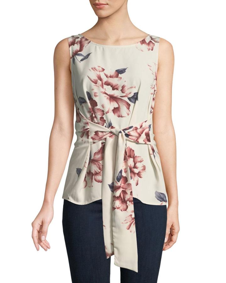 Floral Woven Tie-front Tank, Pink Floral