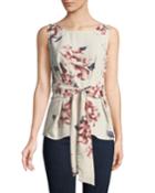 Floral Woven Tie-front Tank, Pink Floral