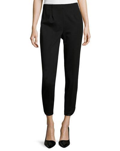 Faux-leather Crepe Cropped Pants, Black
