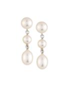 14k Diamond & Triple Pearl Drop Earrings