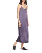 Pleated V-neck Slip Dress, Plum