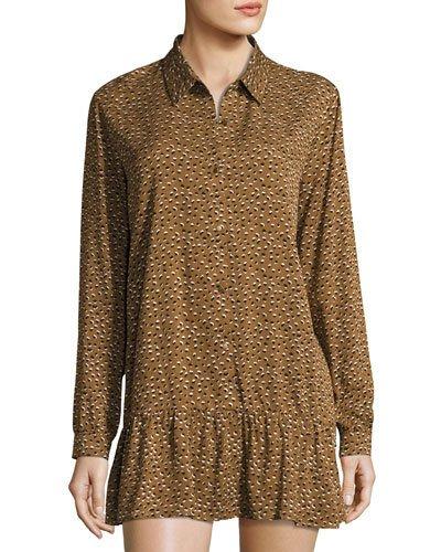 Cedar Dot-print Shirtdress, Brown Pattern