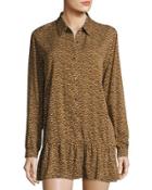 Cedar Dot-print Shirtdress, Brown Pattern