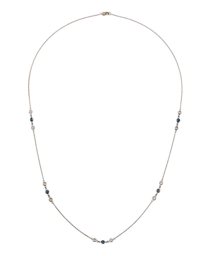 Estate 14k White Gold Diamond & Blue Sapphire Necklace,