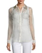 Martha Beaded Silk Chiffon Blouse W/