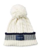 Colorblock Cable Knit Beanie W/pompom
