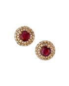 Estate 18k Yellow Gold Diamond And Ruby Earrings