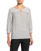 Printed 3/4-sleeve Keyhole Top With Pearly Trim