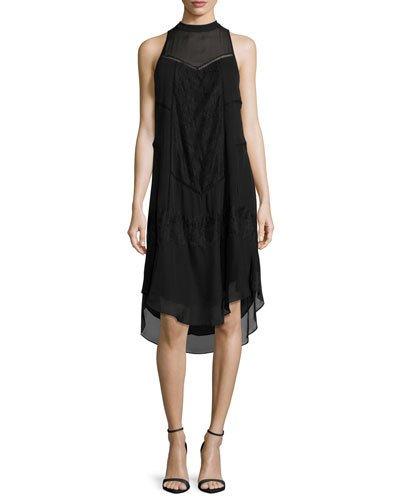 Romance Sleeveless Lace-trim Shift Dress, Black