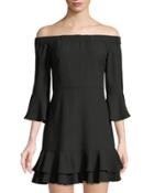 3/4-sleeve Off-the-shoulder Ruffle Dress