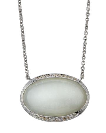 Oval Pav&eacute; Pendant Necklace, White