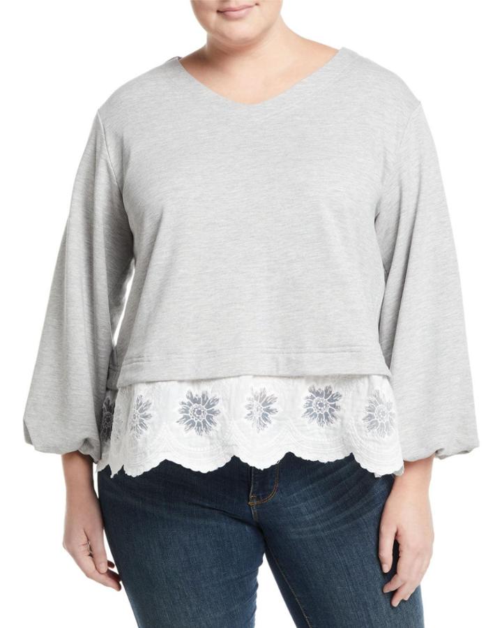 Lace-hem Bell-sleeve Sweatshirt,