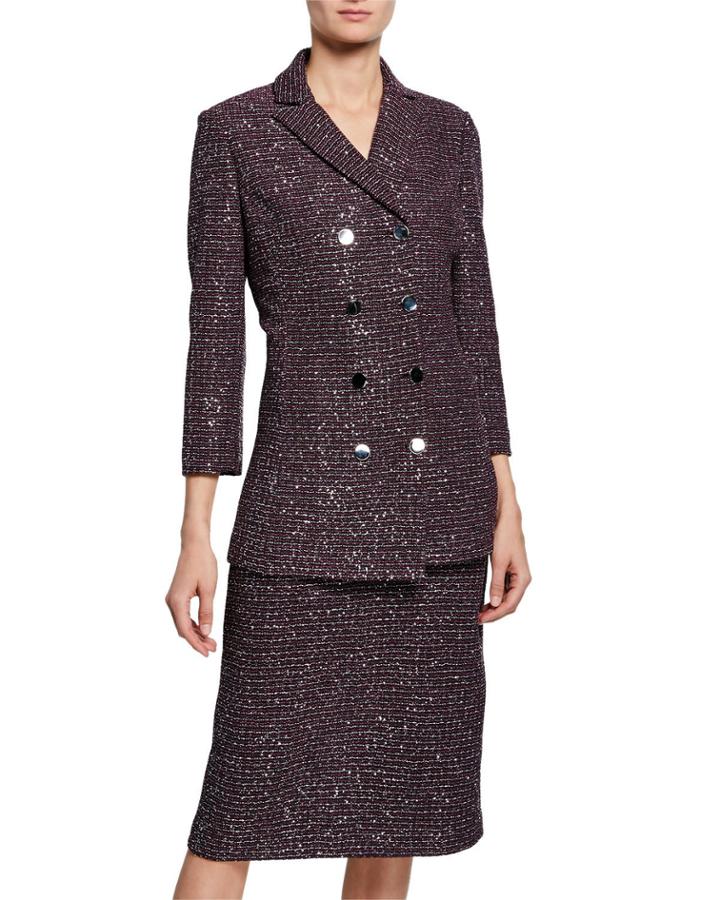 Sequin Tweed Knit Double-breasted Jacket