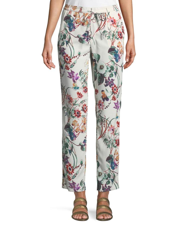 Floral Tie-front Straight-leg Ankle Pants