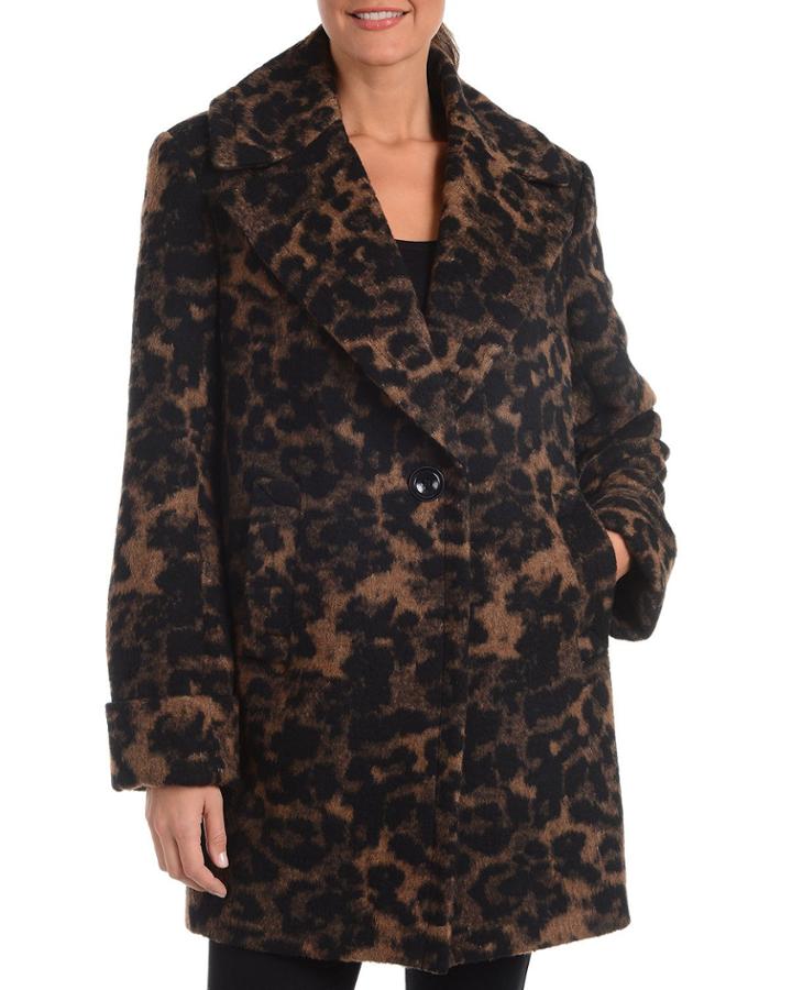 Leopard-print Wool-blend Pea Coat
