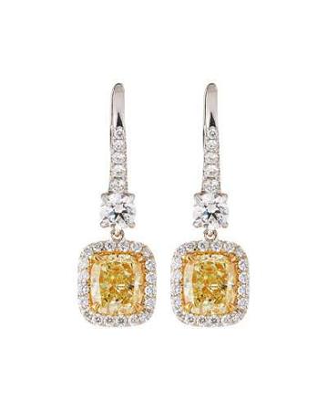 18k Fancy Yellow & White Diamond Drop Earrings,