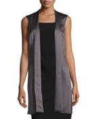 Open-front Satin Vest, Gray