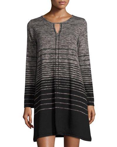 Stripe-print Keyhole Knit Dress, Black/bone