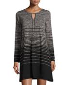 Stripe-print Keyhole Knit Dress, Black/bone
