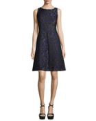 Sleeveless Floral-print A-line Dress, Black/leaf/oleander