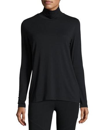 Jaime Cutout-sleeve Turtleneck Tee, Black