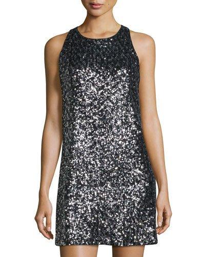 Sequined Racerback A-line Dress, Black