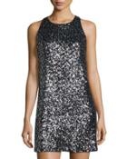 Sequined Racerback A-line Dress, Black