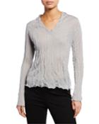 Crinkle V-neck Long-sleeve Metallic Crepe Top