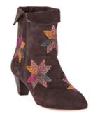 Dyna Embroidered Suede Ankle Boots