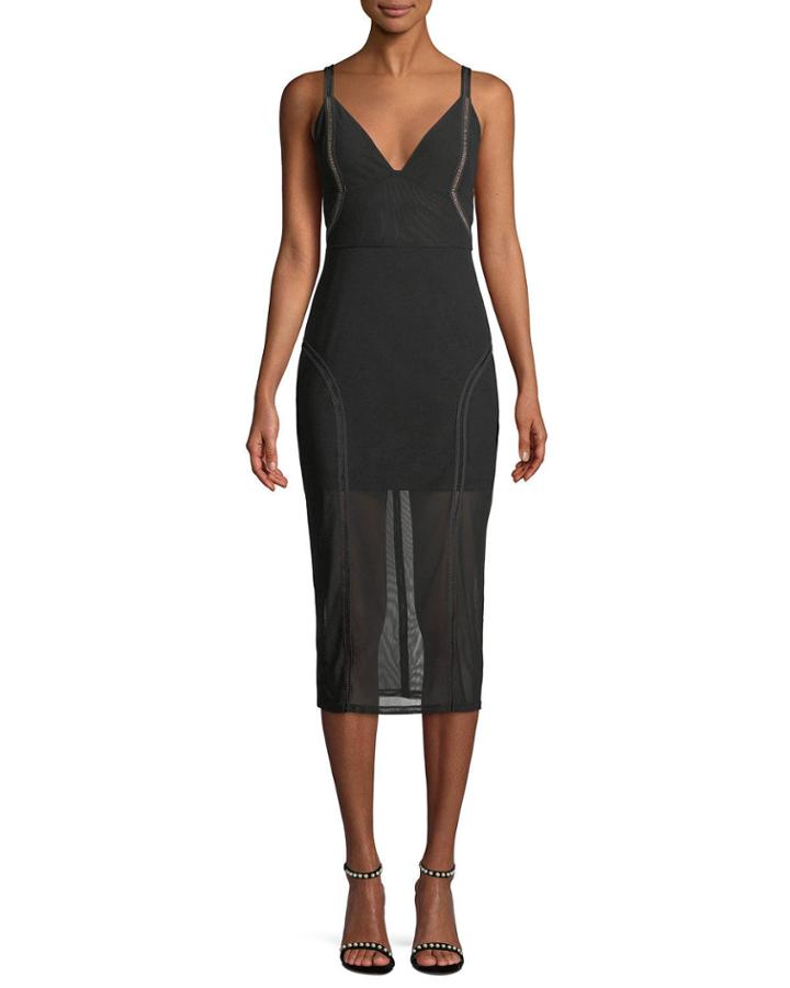 Katie V-neck Sleeveless Mesh Pencil Dress