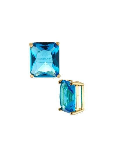 Emerald-cut Crystal Stud Earrings, Blue
