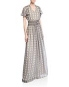 Diamond-print Smocked-waist Gown