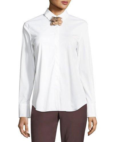 Silk-bloom Long-sleeve Blouse