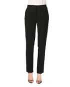 Side-fringe Ankle-grazer Pants, Black