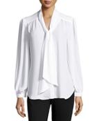 Long-sleeve Self-tie Bow Blouse, White