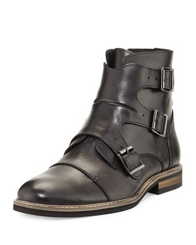 Milo Leather Buckle Bootie, Black