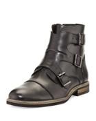 Milo Leather Buckle Bootie, Black