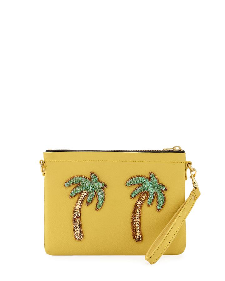 Palm Tree Chain Clutch Bag, Yellow