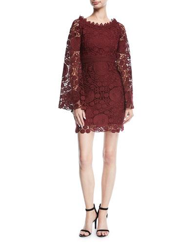Off-shoulder Crochet Lace Bell-sleeve Dress