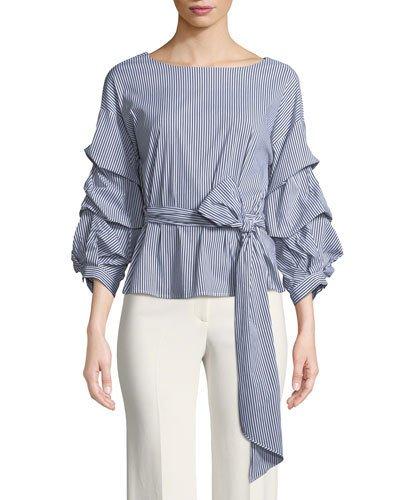Balloon-sleeve Tie-front Blouse