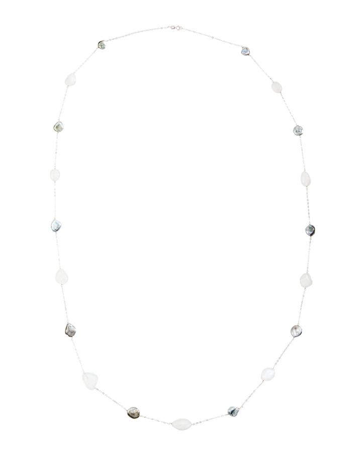14k Long Moonstone & Pearl Necklace