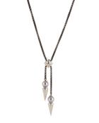 Blackened Spiked Pearl Y-drop Necklace, Gray